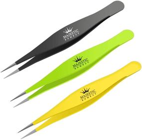 img 4 attached to 🔎 Precision Needle Nose Tweezers for Ingrown Hair - Effective Removal of Splinters, Ticks & Glass - Ideal for Eyebrow and Facial Hair (Black Green Yellow)