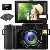 compact vlogging camera 2.7k 30mp ultra hd digital camera with 4x digital zoom, retractable flashlight, 3.0 inch flip screen, 32gb micro sd card, and 2 batteries logo