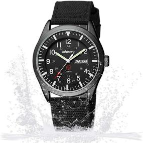 img 1 attached to 🕑 5ATM Waterproof Military Tactical Field Watch for Men - INFANTRY, Date & Day 12/24Hr Display, Casual Quartz Wristwatch with Nylon Strap