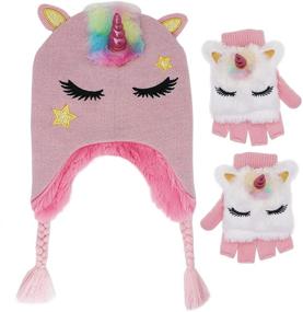 img 4 attached to Glitter Unicorn Beanie Knitted Earflap Girls' Accessories in Cold Weather