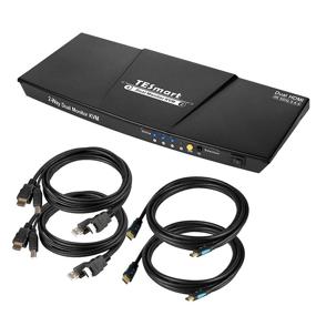 img 4 attached to 🖥️ TESmart Dual Monitor 2-Port KVM Switch for 2 Computers and 2 Monitors - HDMI KVM Switch 2x2, 4K@60Hz UHD with 2x 1.5m HDMI KVM Cables, Audio Output & USB Release