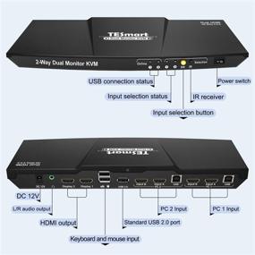 img 3 attached to 🖥️ TESmart Dual Monitor 2-Port KVM Switch for 2 Computers and 2 Monitors - HDMI KVM Switch 2x2, 4K@60Hz UHD with 2x 1.5m HDMI KVM Cables, Audio Output & USB Release