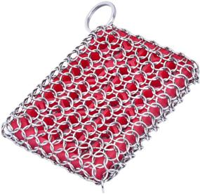 img 4 attached to 🔗 Efficient Cast Iron Skillet Cleaner: 316 Stainless Steel Chainmail Scrubber with Built-in Silicone Scrubber - Dishwasher Safe - Ideal for Kitchen Cookware and BBQ Tools (Red)