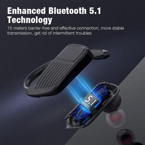 img 2 attached to 🎧 Беспроводные Bluetooth наушники - 47 часов воспроизведения, светодиодный дисплей, водонепроницаемые по стандарту IPX7, встроенный микрофон, спортивные наушники для бега и тренировок