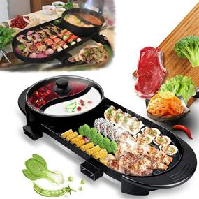 img 4 attached to Versatile Electric Smokeless Barbecue Grill & Hot Pot Combo with Dual Temperature Control - Fencia 110V 2 in 1 Pot Shabu Barbecue Grill (2000W)