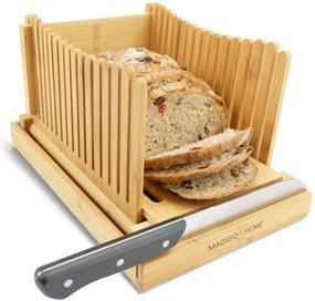 img 4 attached to MAGIGO Bamboo Bread Slicer - Foldable, with Crumb Catcher Tray - Slicing Guide for Homemade Bread & Loaf Cakes, Adjustable Thickness (Knife Excluded)