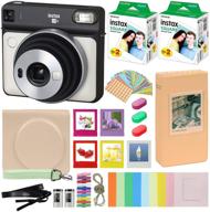 fujifilm instax square sq6 - instant camera pearl white bundle: carrying case + fuji instax film pack (40 sheets) + accessories: color filters, photo album, assorted frames + more logo