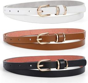 img 4 attached to 👗 Ladies Skinny Leather Belt with Stylish Buckle - Must-Have Women's Accessory