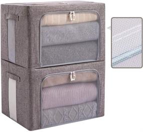 img 4 attached to 📦 2-Pack Foldable Storage Bins: Large Capacity Organizer with Mesh Window & Carry Handles for Bedroom, Closet, and Bedding