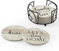 🏡 hoomey coasters for drinks with holder - set of 6 absorbent rustic ceramic coasters for table protection and farmhouse décor logo