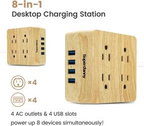 img 3 attached to Superdanny USB Power Strip Surge Protector with 4 Widely Spaced Outlets & 4 Smart USB Ports - Portable Charging Station for Home, Office, Hotel, Dorm, RV - Faux Wood Grain Finish