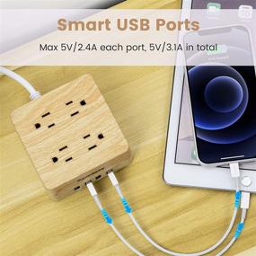 img 1 attached to Superdanny USB Power Strip Surge Protector with 4 Widely Spaced Outlets & 4 Smart USB Ports - Portable Charging Station for Home, Office, Hotel, Dorm, RV - Faux Wood Grain Finish