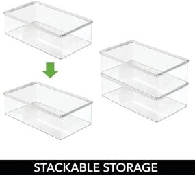 img 2 attached to 📦 mDesign Clear Stackable Long Storage Bin with Lid - 4 Pack - Ideal for Organizing Gel Pens, Erasers, Tape, Markers, Notepads, and More in Home or Office.