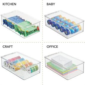 img 1 attached to 📦 mDesign Clear Stackable Long Storage Bin with Lid - 4 Pack - Ideal for Organizing Gel Pens, Erasers, Tape, Markers, Notepads, and More in Home or Office.