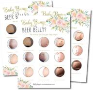 🎉 25 floral beer belly or pregnant bump fun baby shower game ideas - gender neutral party bundle, cute pink theme for girl or boy, funny activities and questions for kids, moms, dads, women, men, coed, unisex set logo