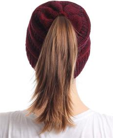 img 1 attached to 🧣 Soul Young Women's Cable Knit Beanie Tail Hat: Messy Bun & Ponytail Friendly for Winter