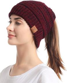 img 3 attached to 🧣 Soul Young Women's Cable Knit Beanie Tail Hat: Messy Bun & Ponytail Friendly for Winter