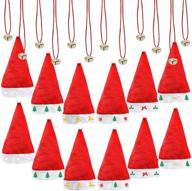 🎅 12 premium santa hats with jingle bell necklaces - bulk christmas party pack, one size fits all logo