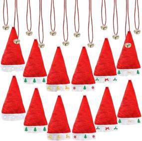 img 4 attached to 🎅 12 Premium Santa Hats with Jingle Bell Necklaces - Bulk Christmas Party Pack, One Size Fits All