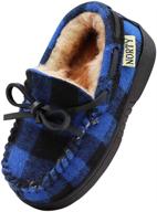 norty toddler little kid big kid fleece buffalo plaid moccasin slippers - size down 2 sizes for perfect fit logo