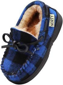 img 4 attached to NORTY Toddler Little Kid Big Kid Fleece Buffalo Plaid Moccasin Slippers - Size Down 2 Sizes for Perfect Fit