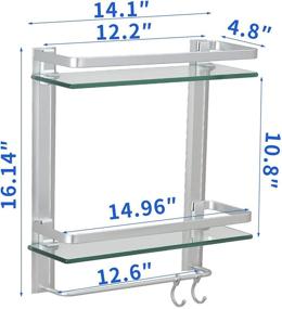 img 3 attached to 🛁 Dancrul Полки для ванной комнаты из закаленного стекла: 2 уровня, хромированные полки для душа с полотенцедержателем, крепление к стене - 15 на 5 дюймов, матовое серебро/алюминий.