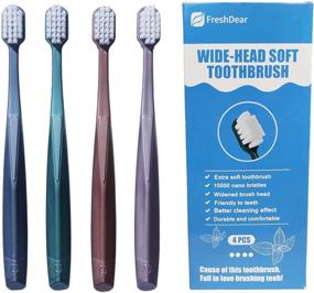 img 4 attached to 🪥 FreshDear Wide-Head Extra Soft Toothbrush, with 10,000 Micro Fur Bristles for Gentle Care of Sensitive Teeth and Gums, Pack of 4