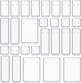 img 4 attached to 🗄️ SMARTAKE 28-Piece Clear Drawer Organizers: Non-Slip Silicone Pads, 4-Size Trays for Makeup, Jewelry, Utensils in Dresser, Kitchen & Office