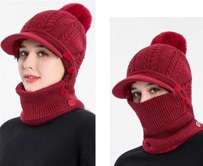 img 2 attached to 🧣 One-Piece Slouchy Fleece Beanie Hats for Women with Scarf and Mask - Warm Winter Knitted Hat, Thick Skull Ski Cap