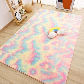 img 3 attached to 🌈 Wondo Super Soft Rainbow Rugs - Girls Bedroom & Living Room, Fluffy Colourful Area Rug, Shaggy Comfy Modern Home Decor Rugs, Playroom Mat, Cute Plush Carpet for Kids Nursery - 4x6 Feet