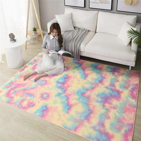 img 4 attached to 🌈 Wondo Super Soft Rainbow Rugs - Girls Bedroom & Living Room, Fluffy Colourful Area Rug, Shaggy Comfy Modern Home Decor Rugs, Playroom Mat, Cute Plush Carpet for Kids Nursery - 4x6 Feet