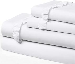 img 3 attached to 🛏️ Swift Home Ruffled Hem Microfiber 4-Piece Sheet Set - Double Brushed & Ultra-Soft - Wrinkle Resistant - Easy Fit & Durable - White King Size