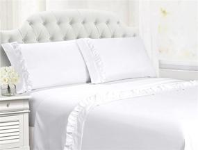 img 4 attached to 🛏️ Swift Home Ruffled Hem Microfiber 4-Piece Sheet Set - Double Brushed & Ultra-Soft - Wrinkle Resistant - Easy Fit & Durable - White King Size