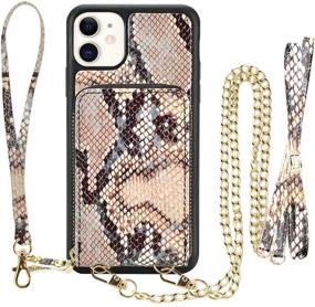 img 4 attached to 🐍 JLFCH Snake Grain Khaki iPhone 11 Wallet Crossbody Case with Zipper - Stylish Women's Purse Cover with Credit Card Slot Holder and Wrist Strap Lanyard