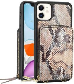 img 1 attached to 🐍 JLFCH Snake Grain Khaki iPhone 11 Wallet Crossbody Case with Zipper - Stylish Women's Purse Cover with Credit Card Slot Holder and Wrist Strap Lanyard