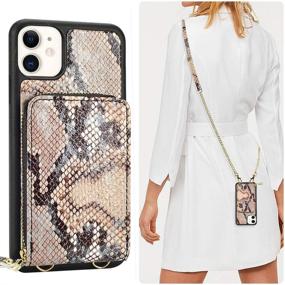 img 3 attached to 🐍 JLFCH Snake Grain Khaki iPhone 11 Wallet Crossbody Case with Zipper - Stylish Women's Purse Cover with Credit Card Slot Holder and Wrist Strap Lanyard