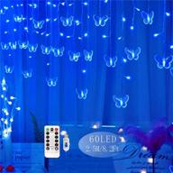 🦋 blue butterfly curtain fairy lights usb plug in, 8 modes 60 led 8.2ft firefly twinkle timer string lights with remote control, waterproof copper wire for bedroom, patio, christmas, wedding, party, dorm логотип