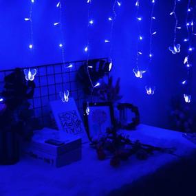 img 2 attached to 🦋 Blue Butterfly Curtain Fairy Lights USB Plug in, 8 Modes 60 LED 8.2FT Firefly Twinkle Timer String Lights with Remote Control, Waterproof Copper Wire for Bedroom, Patio, Christmas, Wedding, Party, Dorm