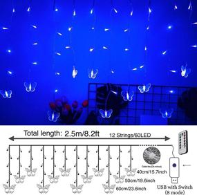 img 3 attached to 🦋 Blue Butterfly Curtain Fairy Lights USB Plug in, 8 Modes 60 LED 8.2FT Firefly Twinkle Timer String Lights with Remote Control, Waterproof Copper Wire for Bedroom, Patio, Christmas, Wedding, Party, Dorm