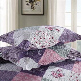 img 1 attached to 🌹 Набор для кровати HoneiLife King Size - 3-х частное микрофиброзное одеяло с оборотом, покрывало из лоскутков с флористическим дизайном, все сезонные одеяла - с рисунком фиолетовой розы