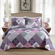 🌹 honeilife king size quilt set - 3 piece microfiber reversible bedspread patchwork coverlets floral bedding set all season quilts - purple rose print logo