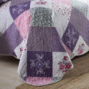 img 2 attached to 🌹 HoneiLife King Size Quilt Set - 3 Piece Microfiber Reversible Bedspread Patchwork Coverlets Floral Bedding Set All Season Quilts - Purple Rose Print