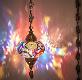 img 4 attached to DEMMEX 2019 Turkish Moroccan Mosaic Ceiling Hanging Light Lamp Chandelier Pendant Fixture Lantern with 15ft Cord & Chain - Hardwired or Plug-in (PlugIn4)