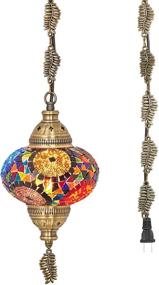 img 3 attached to DEMMEX 2019 Turkish Moroccan Mosaic Ceiling Hanging Light Lamp Chandelier Pendant Fixture Lantern with 15ft Cord & Chain - Hardwired or Plug-in (PlugIn4)