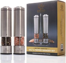 img 4 attached to Gourmet Elements Electric Salt and Pepper Grinder Set, Set of 2 🧂 Battery-Operated Mills with Stand, Refillable Stainless Steel Grinders, Adjustable Coarseness, Bright LED Light
