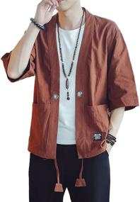 img 1 attached to PRIJOUHE Japanese Cardigan Outwear Drawstring Men's Clothing for Sleep & Lounge