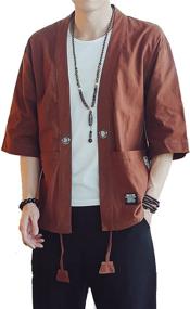 img 4 attached to PRIJOUHE Japanese Cardigan Outwear Drawstring Men's Clothing for Sleep & Lounge