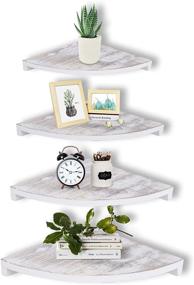 img 4 attached to 📚 Set of 4 WGFKVAS White Corner Shelves - Floating Corner Bookcase, Wall Mounted Storage Shelves for Living Room, Bedroom, Bathroom Decor - Rustic Solid Wood