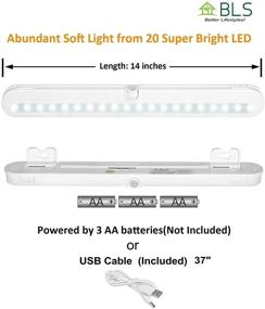 img 2 attached to 💡 T01L LED Closet Light - BLS Super Bright 20 LED Under Cabinet Lighting, Battery Powered/DC Input, Wireless Motion Sensor Light with Auto On/Off Switch, Adjustable Light Beam, Motion & Light Sensing