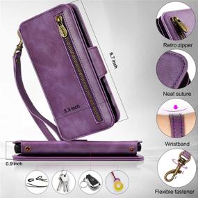 img 1 attached to 📱 CORNMI Note 9 Wallet Case: Stylish Purple Mirror Design with 13 Card Holders, Crossbody Wrist Strap, Kickstand and More!